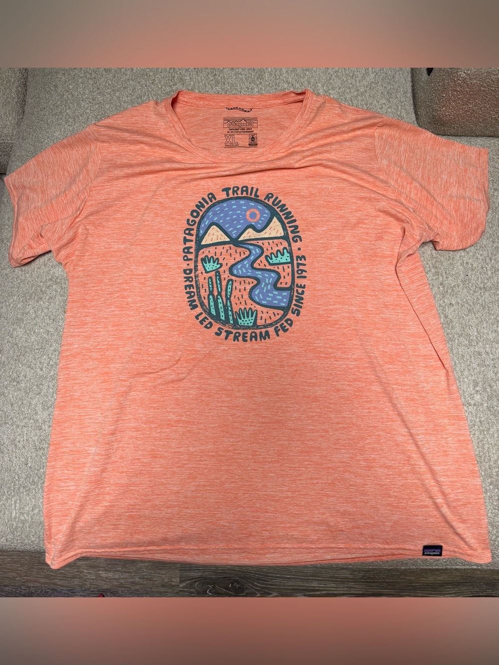 Patagonia womens Trail Running Graphic T-Shirt — Coral Heather